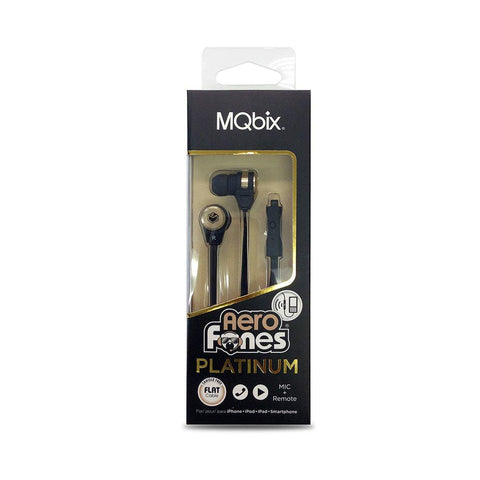 Wholesale-MQbix MQET38 AeroFones Platinum High Performance In-Ear Earphones with Tangle-Free Flat Cable and Mic, Black-Earbuds | Headphone-Electro Vision Inc