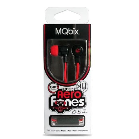 Wholesale-MQbix MQGT26BLK Talking AeroFones Flat Cable Earphones with Mic, Black-Headsets-Electro Vision Inc