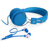 Wholesale-MQbix MQHT470BLU 2-In-1 Combo Pack EarFoam Plus High Performance In-Ear Earphones with Built-In Mic and Deep Bass Stereo Headphones, Blue-Headphones-Electro Vision Inc