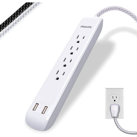 Wholesale-Philips SPC6244WCT1/37 4 Outlet Power Strip Surge Protector - White-Power Strips & Surge Suppressors-Electro Vision Inc