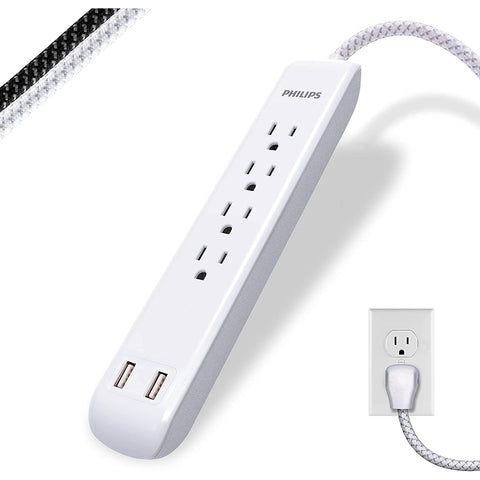 Wholesale-Philips SPP4113WB/37 4-Outlet 2-USB Port Surge Protector, 3', White-Power Outlet-Electro Vision Inc