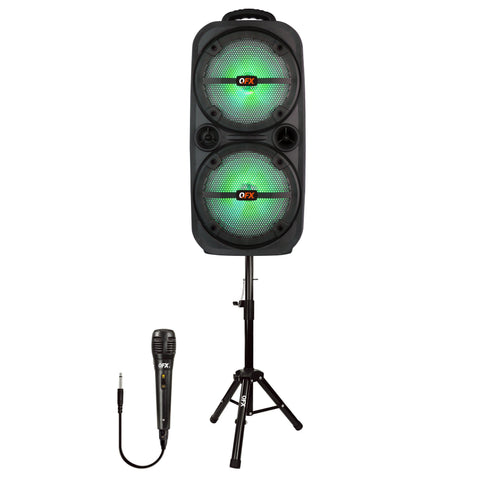 Wholesale-QFX PBX-8008SM Bluetooth Speaker Mic/Stand 2X8"-Speakers-Electro Vision Inc
