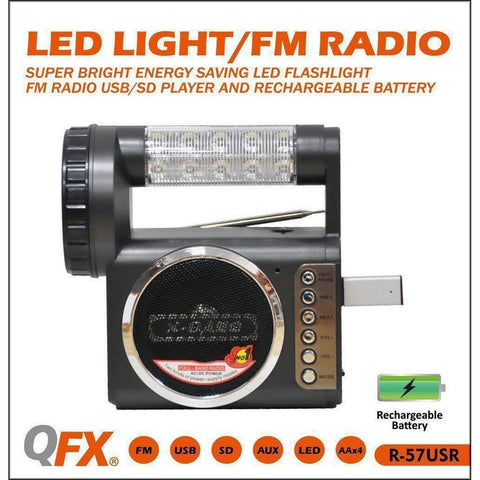 Wholesale-QFX R57USR Radio w Lights SD/USB-Boombox Radio Alarm-Electro Vision Inc
