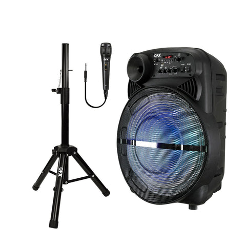 Wholesale-Qfx PBX156SM 15" Bluetooth Rechargeable Portable Speaker w/ Stand w/ Mic-Speakers-Electro Vision Inc