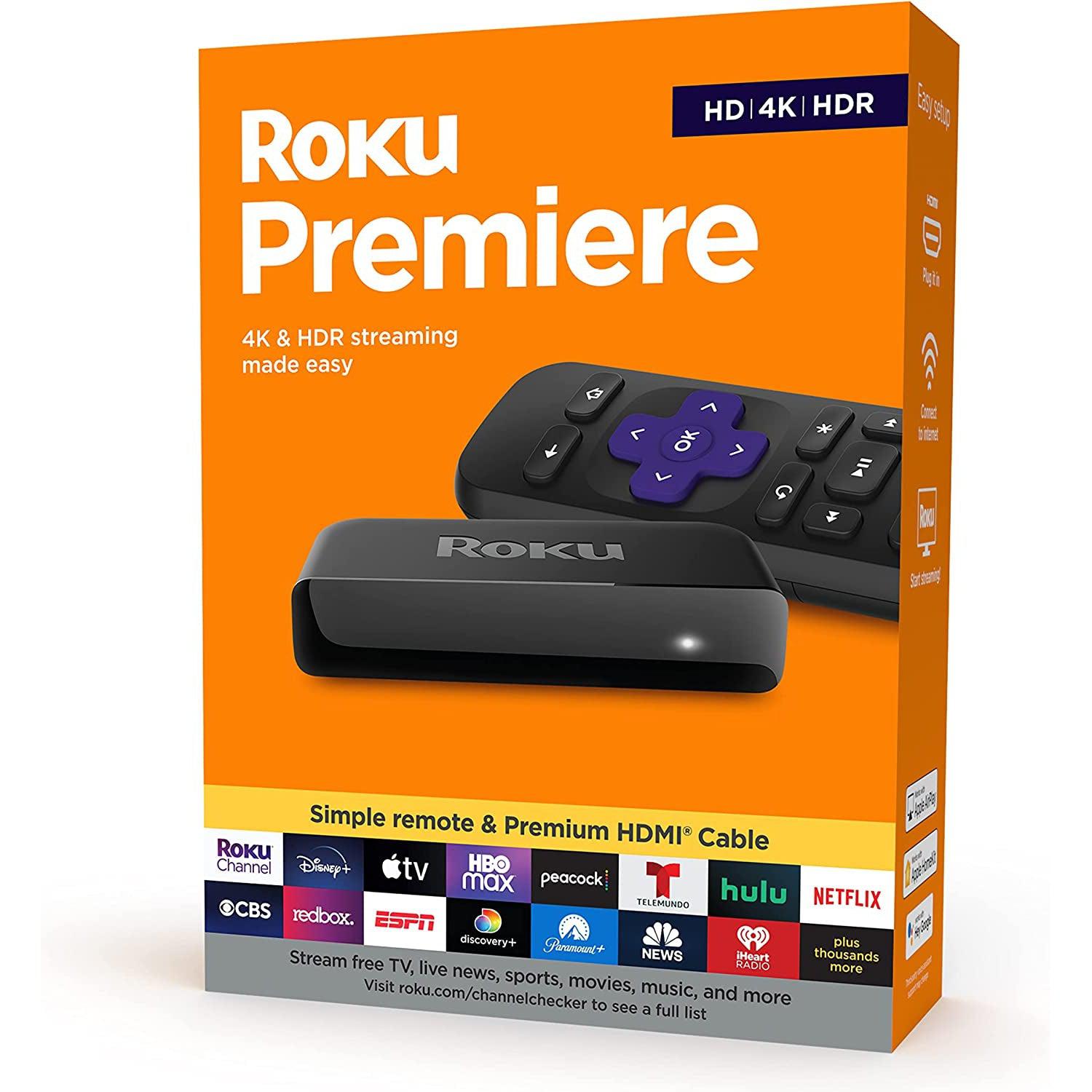 Wholesale-Roku Premiere | 4K/HDR Streaming Media Player with Premium High Speed HDMI Cable and Simple Remote-TV Tuner Cards & Adapters-Electro Vision Inc