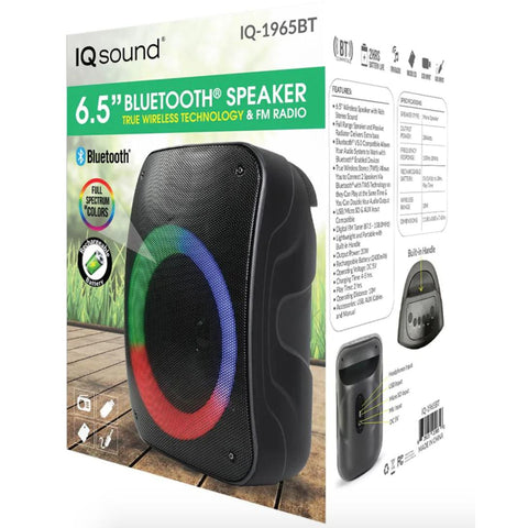 Wholesale-Supersonic IQ1965 Bluetooth Wireless 6.5 Inch Wireless Speaker 10 Watts with LED Lights FM, Micro SD USB-Speakers-Electro Vision Inc