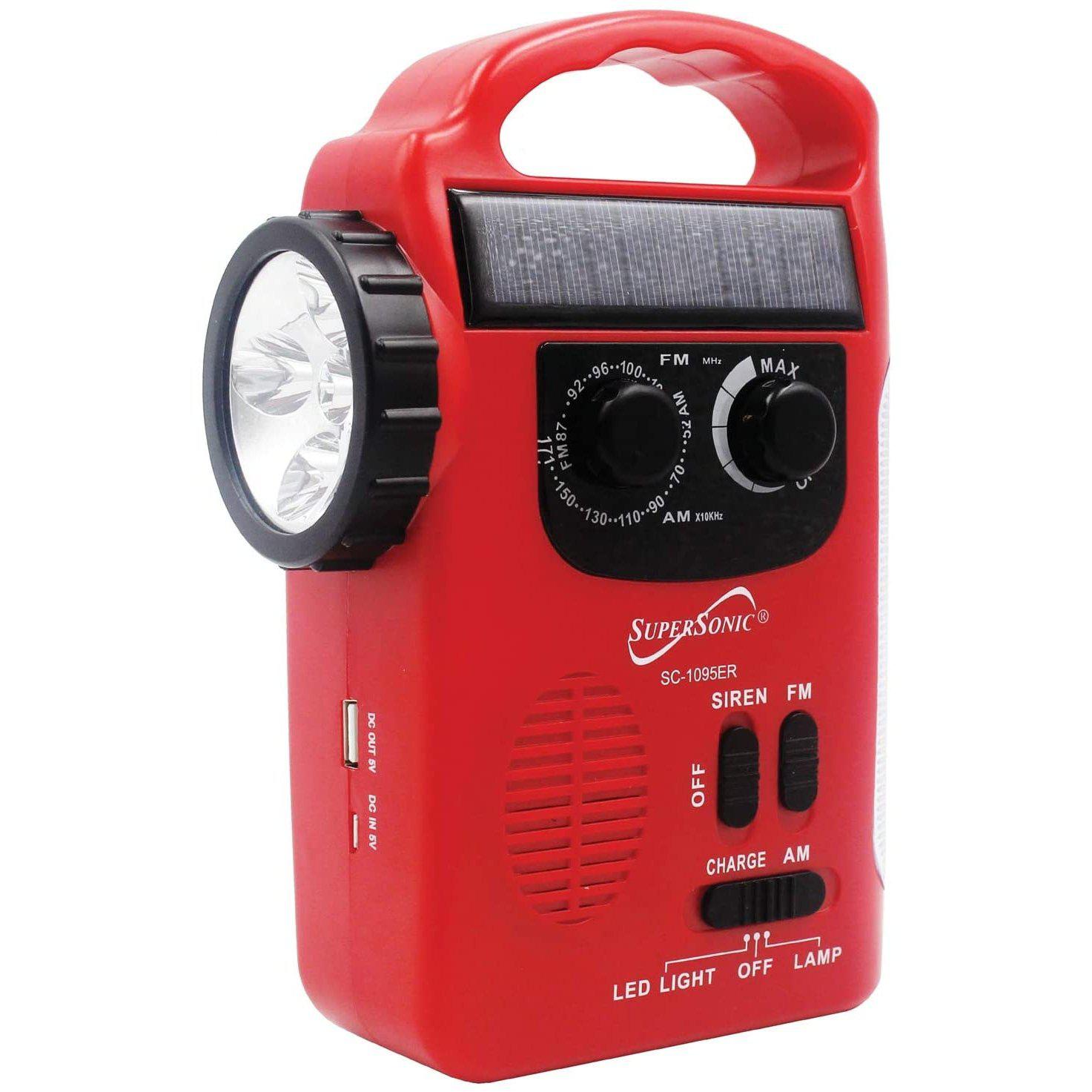Wholesale-Supersonic SC1095 Radio 5-Way Emergency Solar/ Hand Crank w/ Flashlight-Radio-Electro Vision Inc
