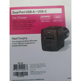 Wholesale-T-Mobile 24-Watt/4.8-Amp Fast Charge USB and USB-C Dual Port Car Charger - Black-Car Accessories-Electro Vision Inc