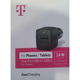 Wholesale-T-Mobile 24-Watt/4.8-Amp Fast Charge USB and USB-C Dual Port Car Charger - Black-Car Accessories-Electro Vision Inc