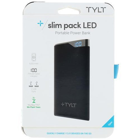 Wholesale-Tylt UPP6KLDBK2T SLIM PACK LED PORTABLE POWER BANK 6000mAh 2 USB PORTS-Power Bank-Electro Vision Inc