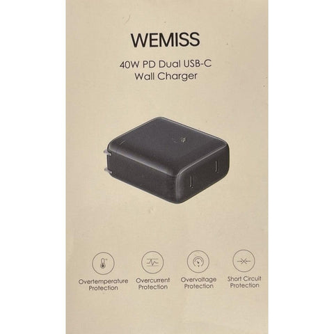 Wholesale-WeMiss CHA1-Black 40W PD Dual USB-C Wall Charger - Black-Charger-Electro Vision Inc