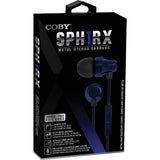 Wholesale-Coby CVPE04 Tangle-Free Flat Cable Metal Stereo Earbuds Black-Bluetooth Audio-Electro Vision Inc