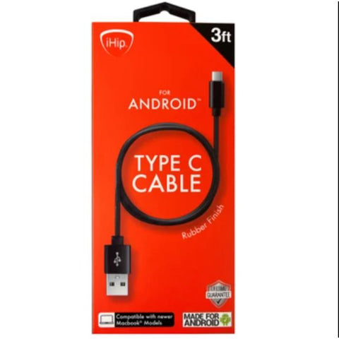 Wholesale-iHip 3 Foot Black PVC USB Type C Cable-USB Cable-Electro Vision Inc
