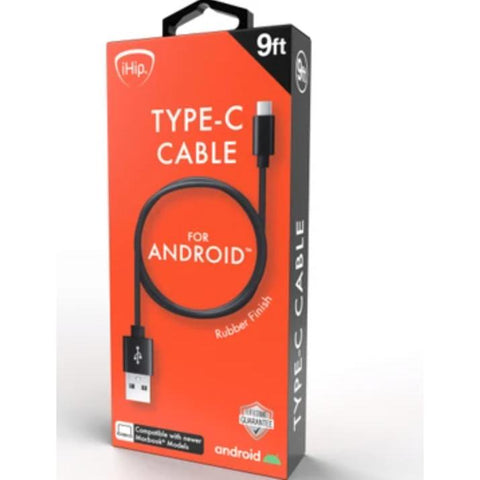 Wholesale-iHip 9 Foot Black PVC USB Type C Cable-USB Cable-Electro Vision Inc