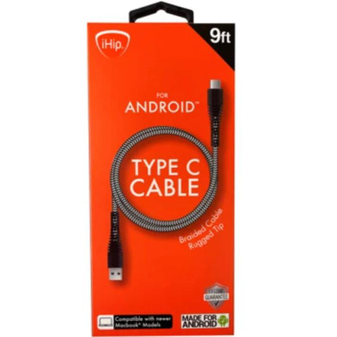 Wholesale-iHip 9 Foot Rugged Braided USB Type C Cable-USB Cable-Electro Vision Inc