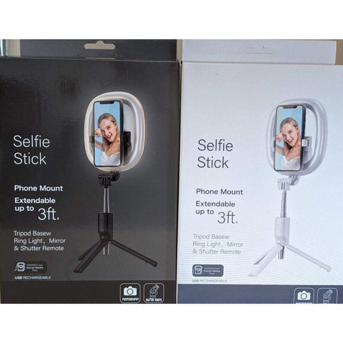 Wholesale-SELFIE STICK TRIPOD W RING LIGHT, AND SHUTTER REMOTE - 3FT EXTENDABLE-Accessories-Electro Vision Inc